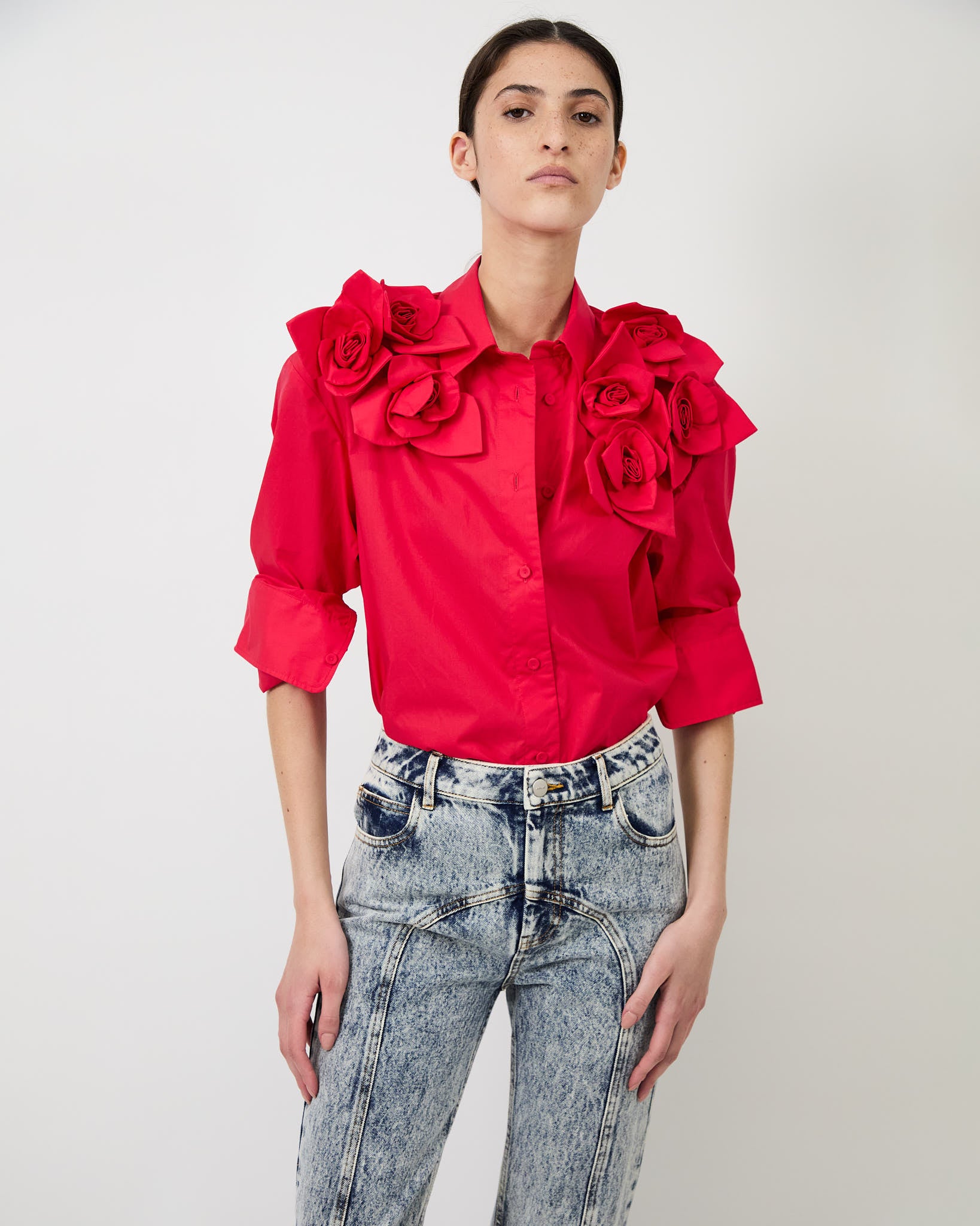 トップス andmary Flower ribbon tops red 99ae16647f2548349ceddfb419489a