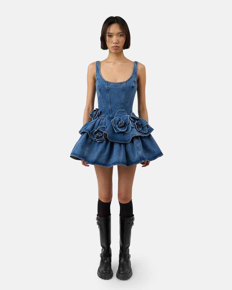 ★VERSO★ Denim Dyeing Knit Dress Z Supply | Kelsey Knit Denim Shirt Dress, Washed Indigo