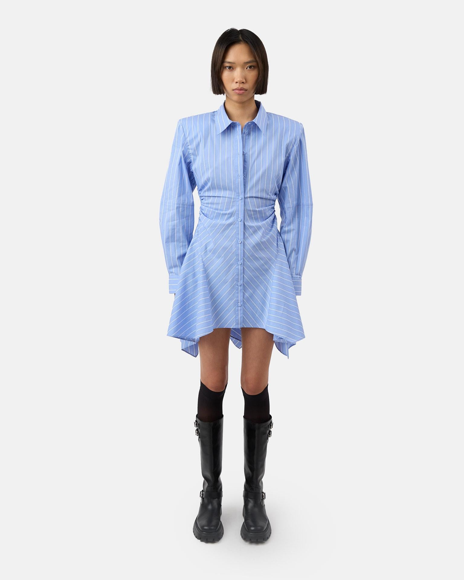 blue dress for baby girl Light Blue Stripe Seersucker Side Tie Bow Dress – Classic Whimsy main image 0