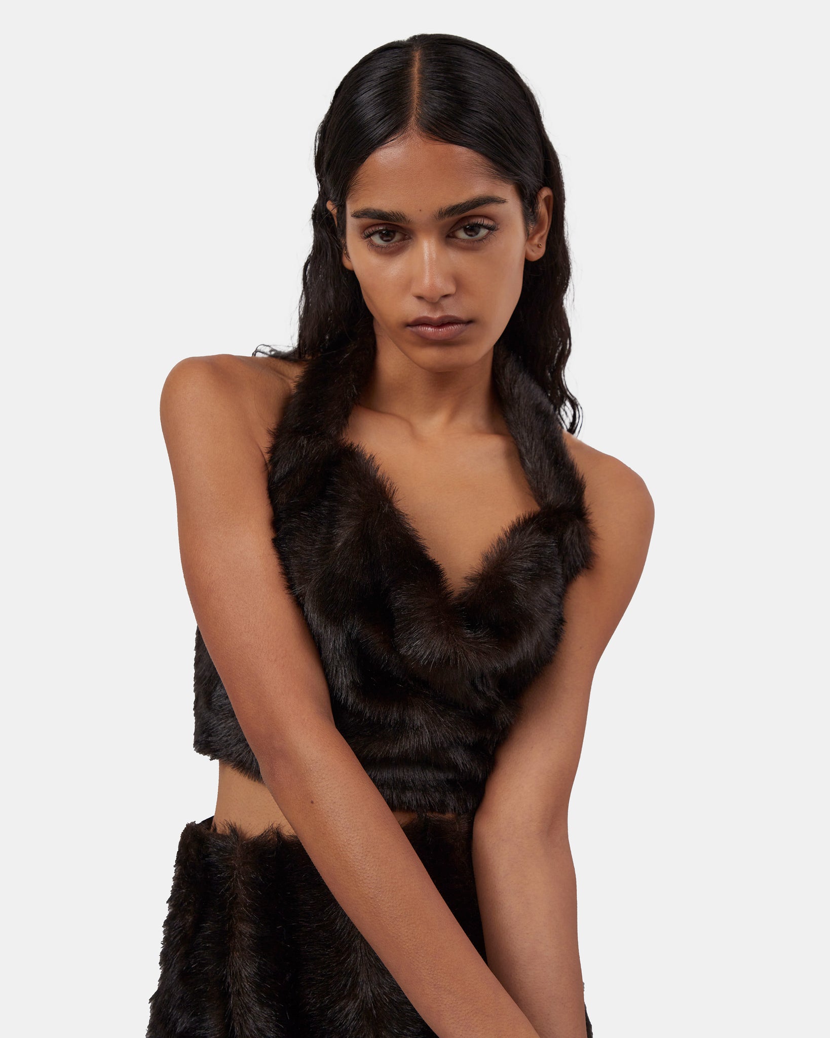 FAUX FUR HALTER TOP