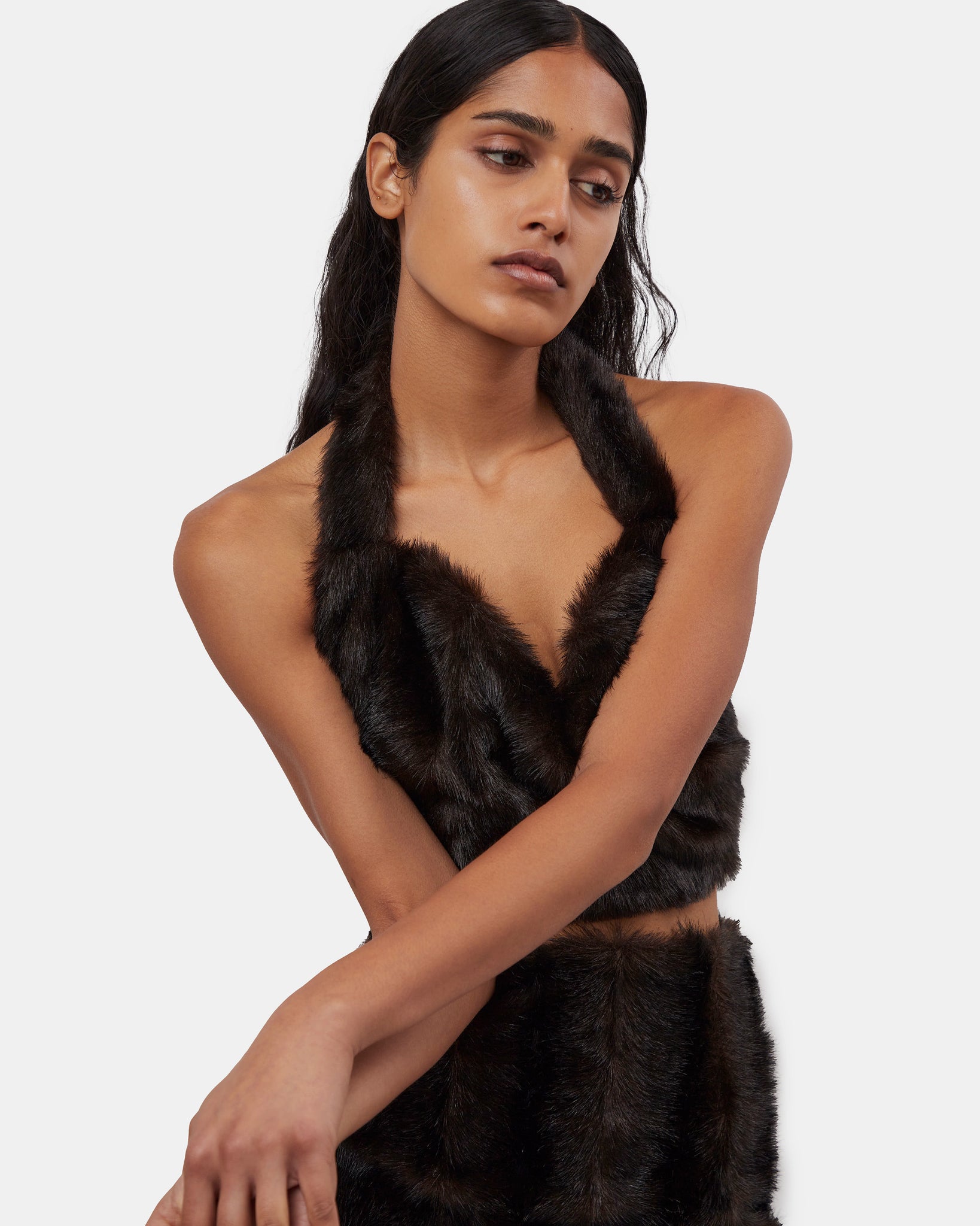 FAUX FUR HALTER TOP