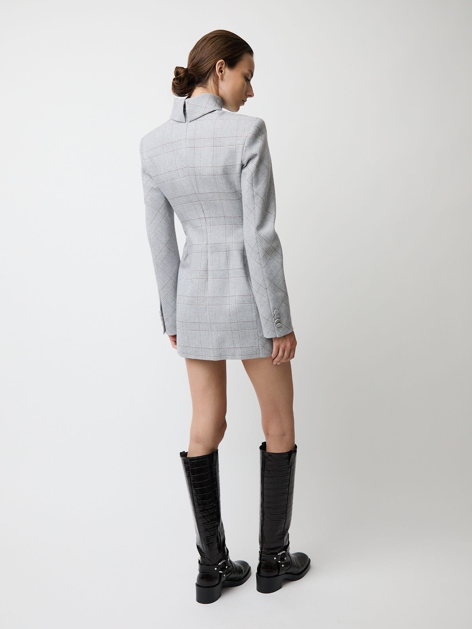 grey plaid dress Vintage Fall Plaid Dress & Satin Blouse Gray