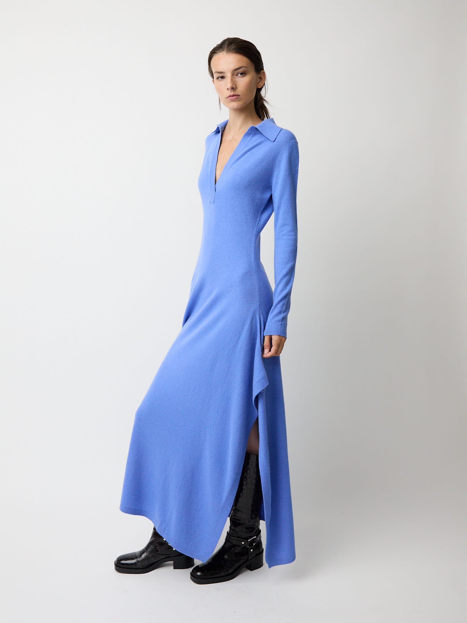 blue cashmere dress V. Chapman Lily Midi Dress in Cashmere Blue