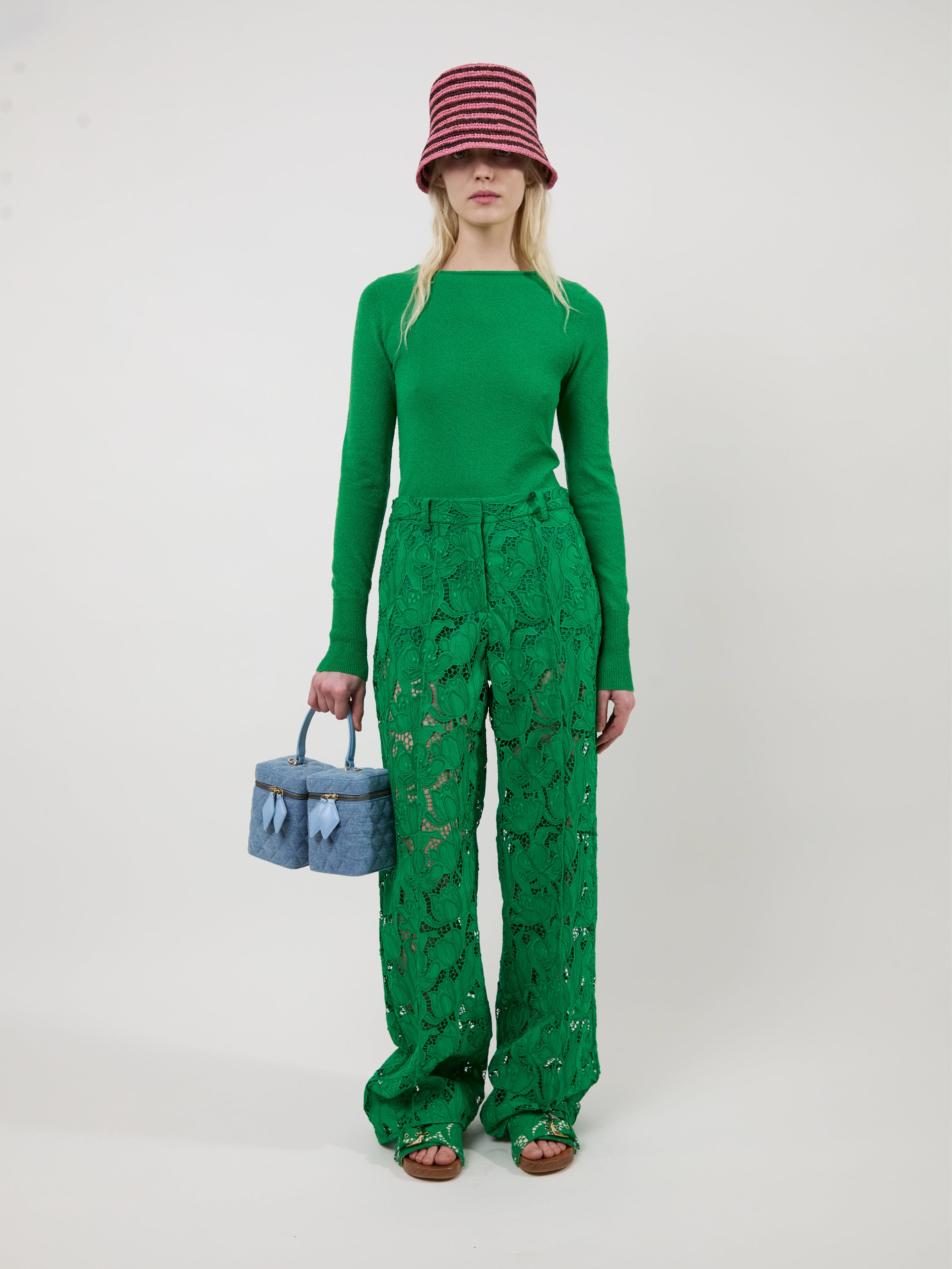 The Lily lace-up knit top in green