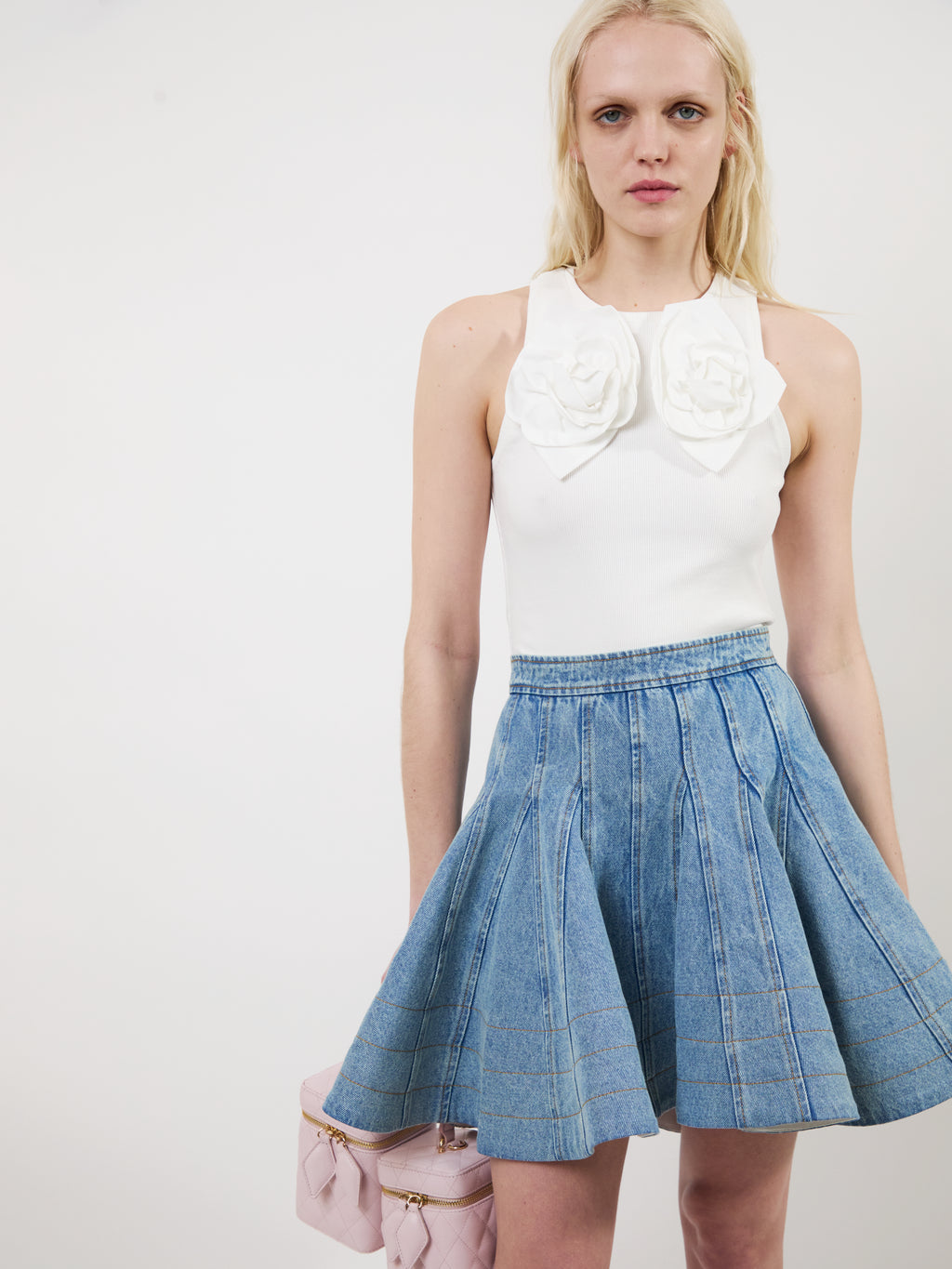 The Camille flower tank in white