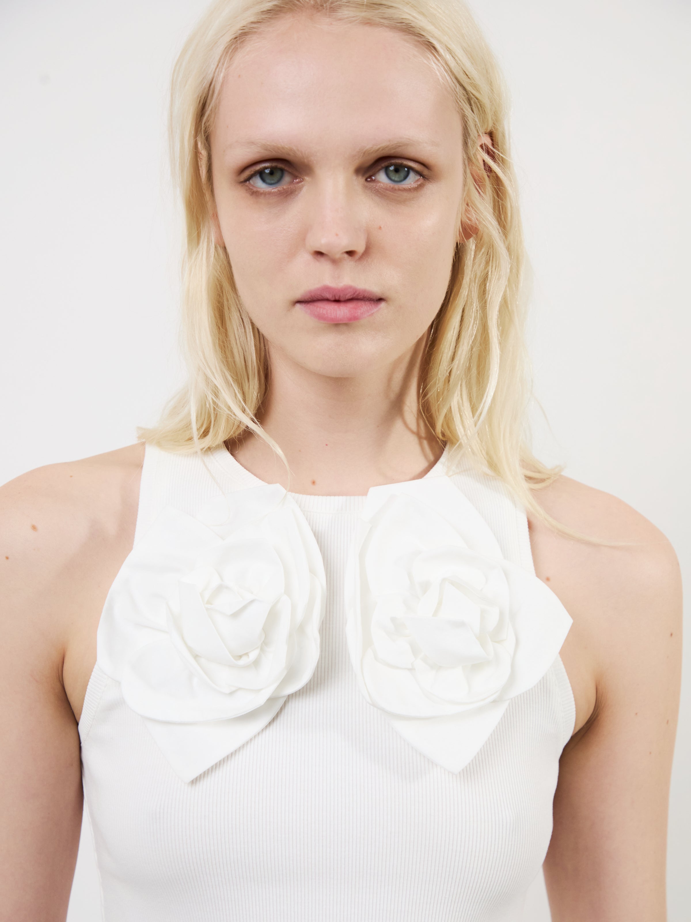 The Camille flower tank in white