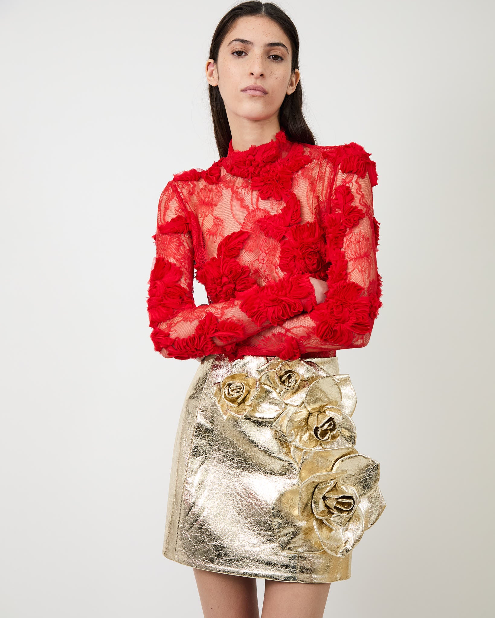 The Freja lace top in red
