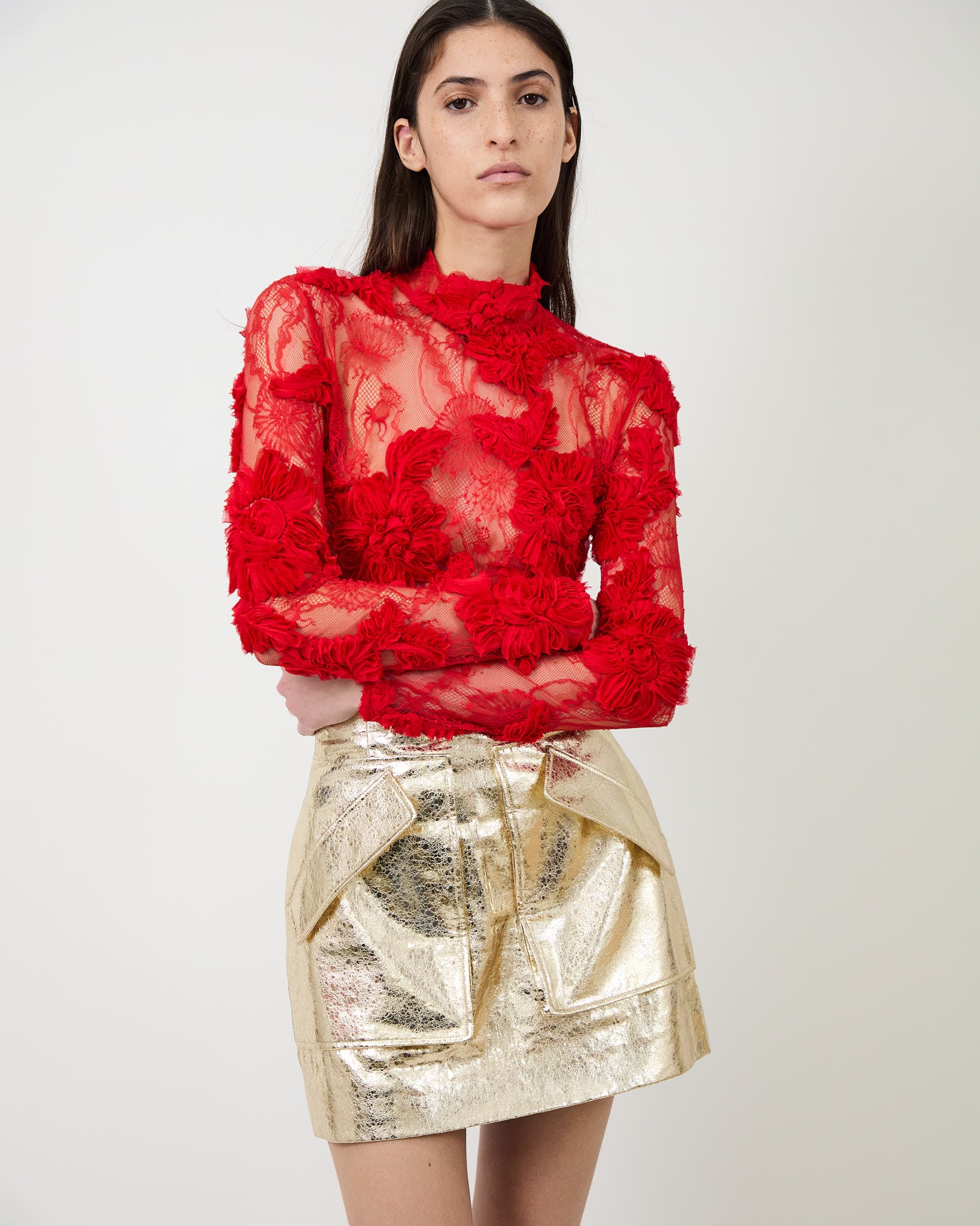The Freja lace top in red