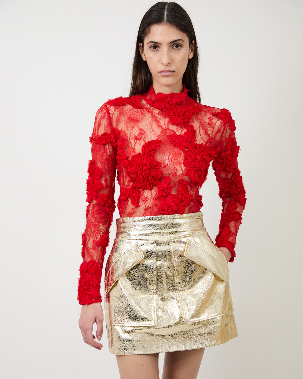 The Freja lace top in red