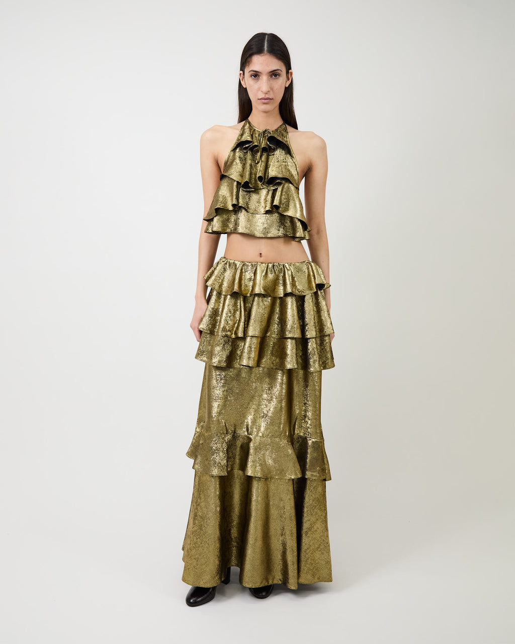 The Bodil ruffle top in gold