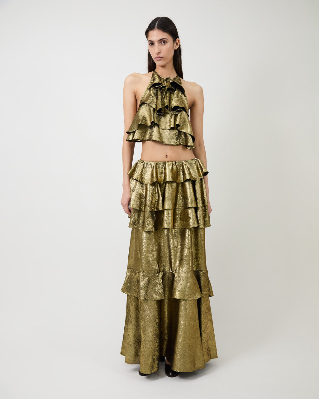 The Bodil ruffle top in gold