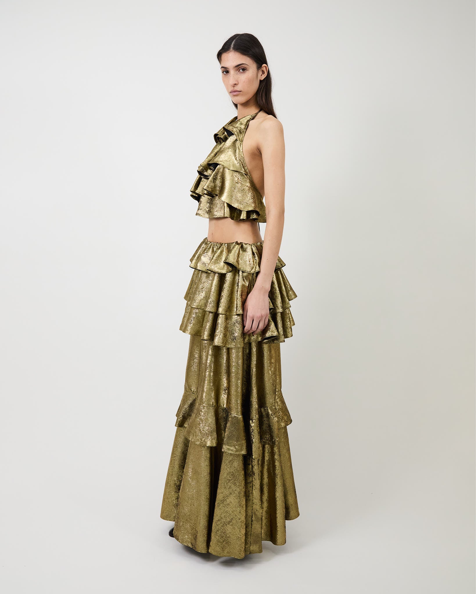 The Bodil ruffle top in gold