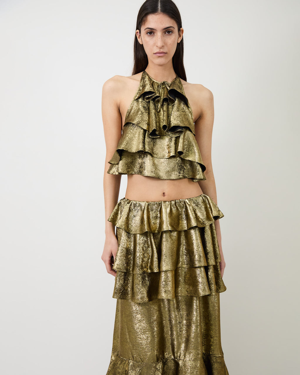 The Bodil ruffle top in gold