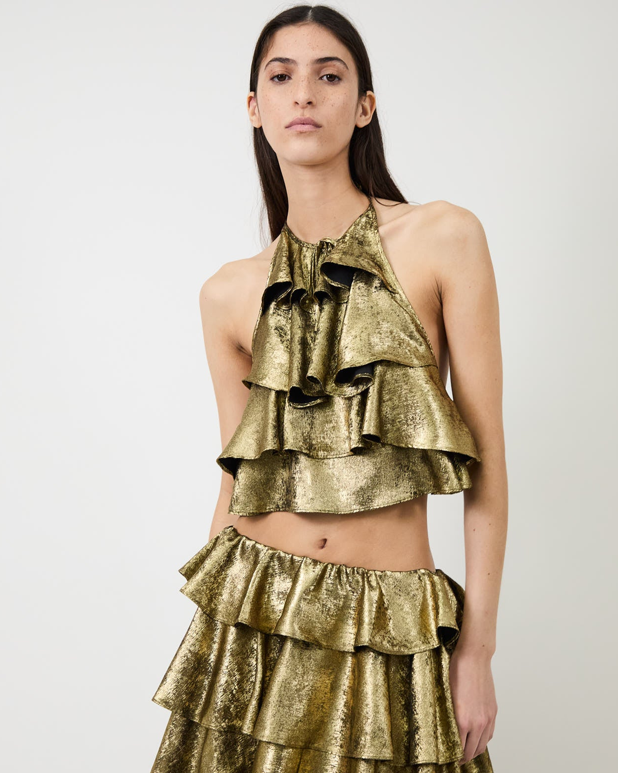 The Bodil ruffle top in gold