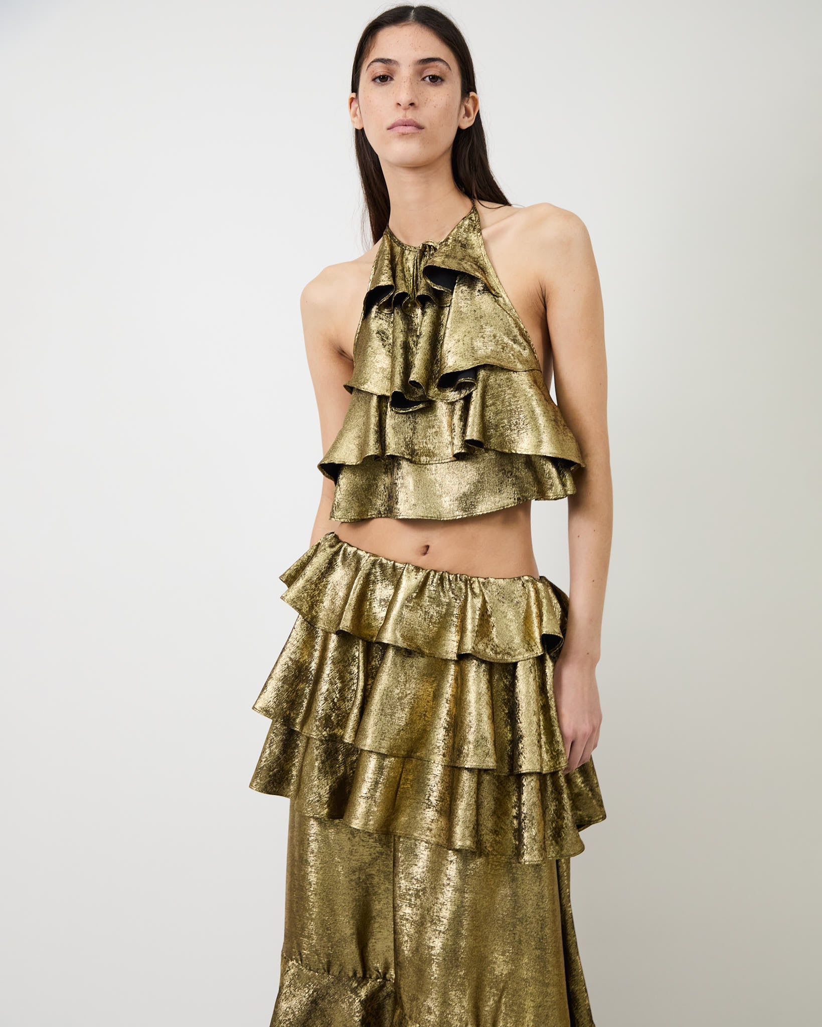 The Bodil ruffle top in gold