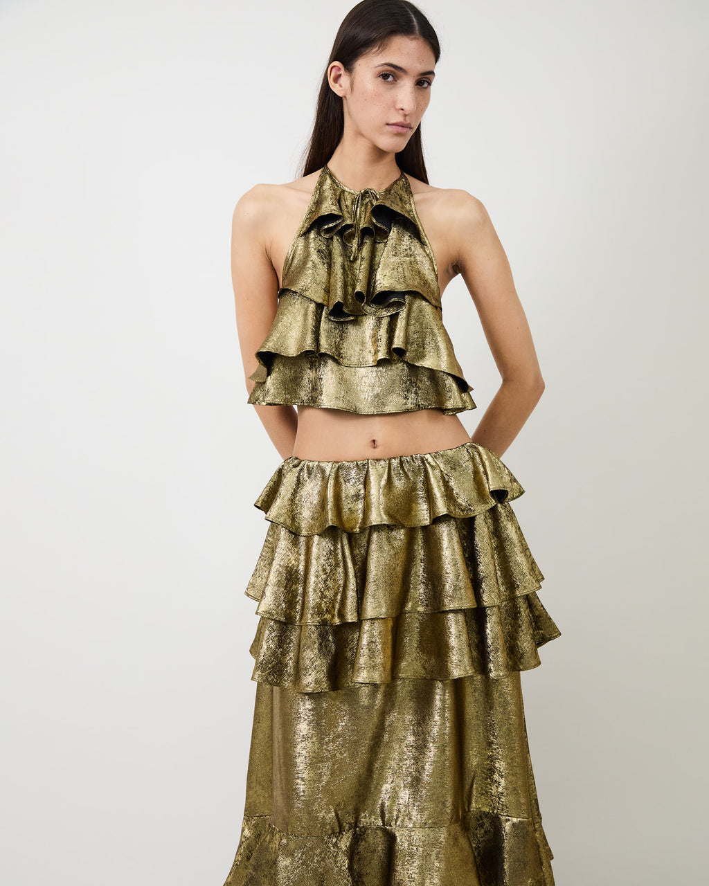 The Bodil ruffle top in gold