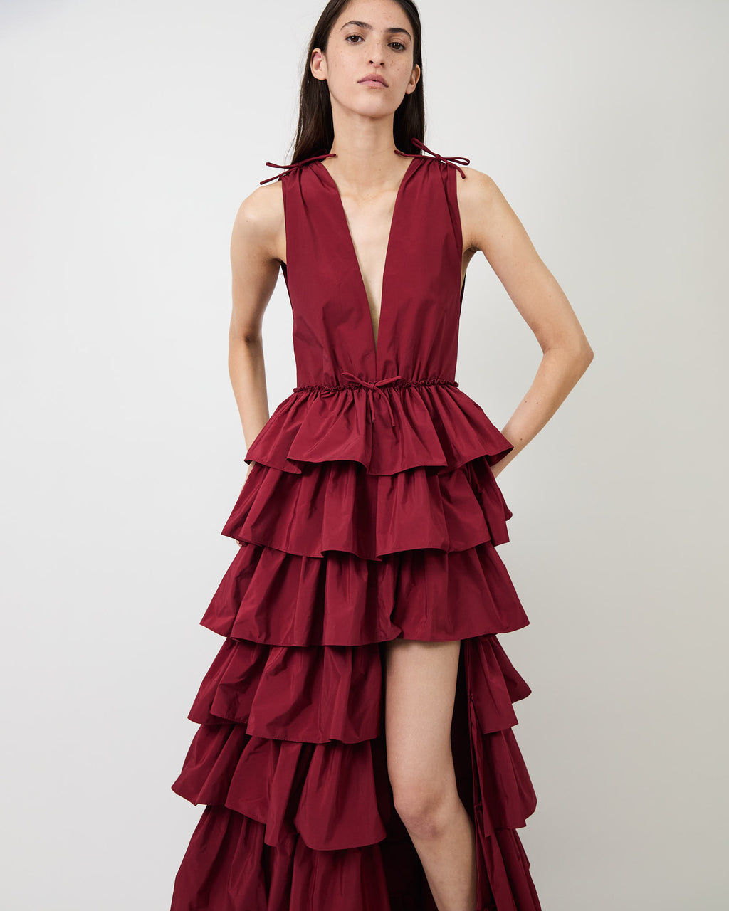 aknvas red ruffle dress AKNVAS Anais Dress in Red