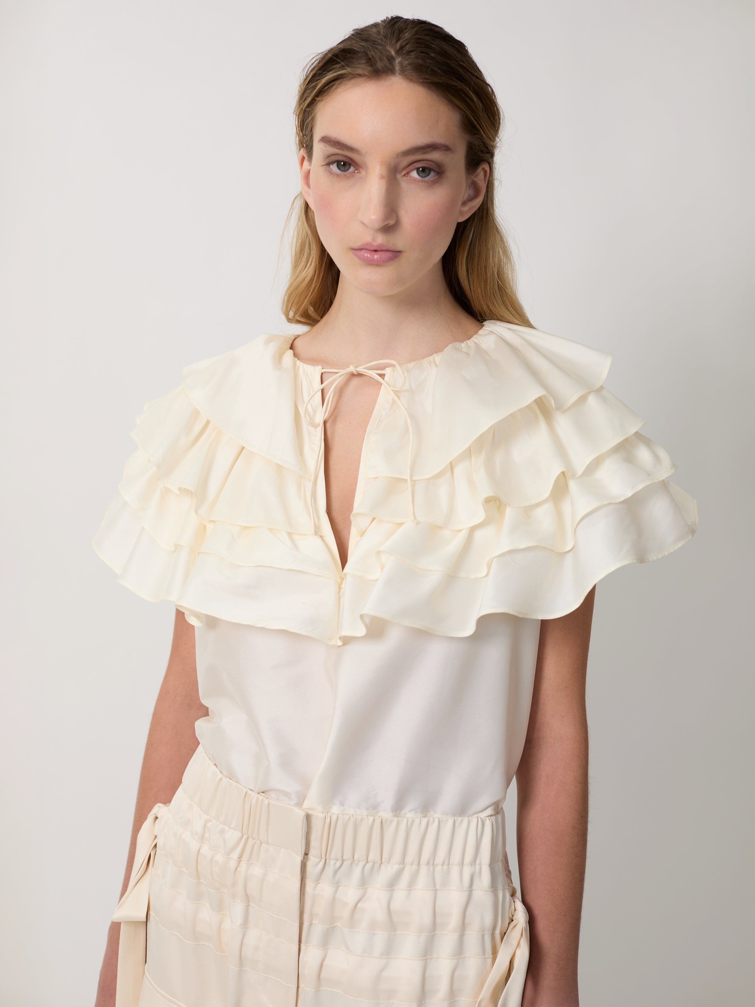 The Linda cape top in cream taffeta