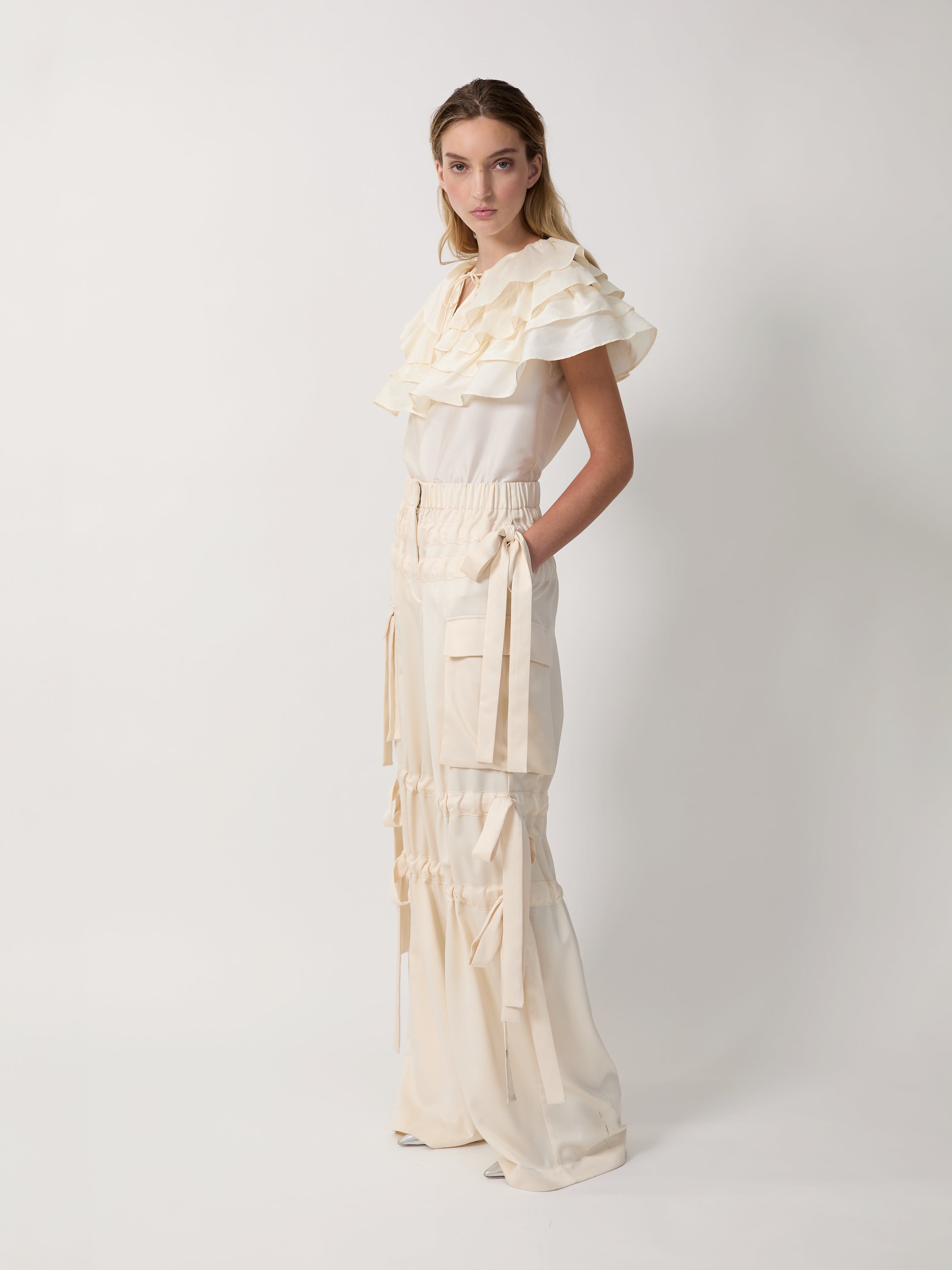 The Linda cape top in cream taffeta 8