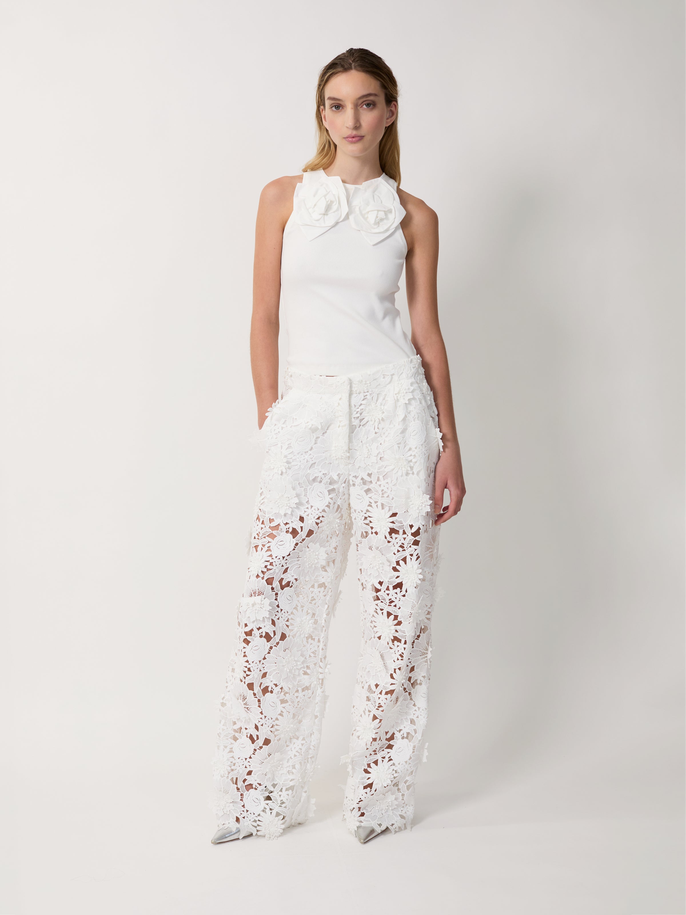 The Camille flower tank in white