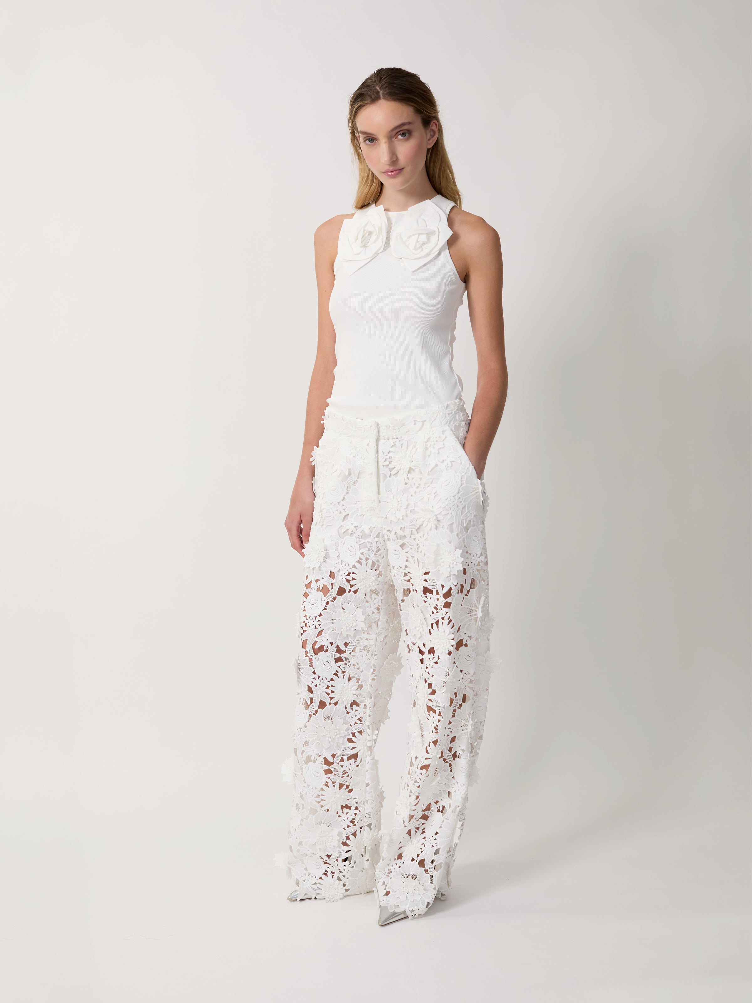 The Camille flower tank in white