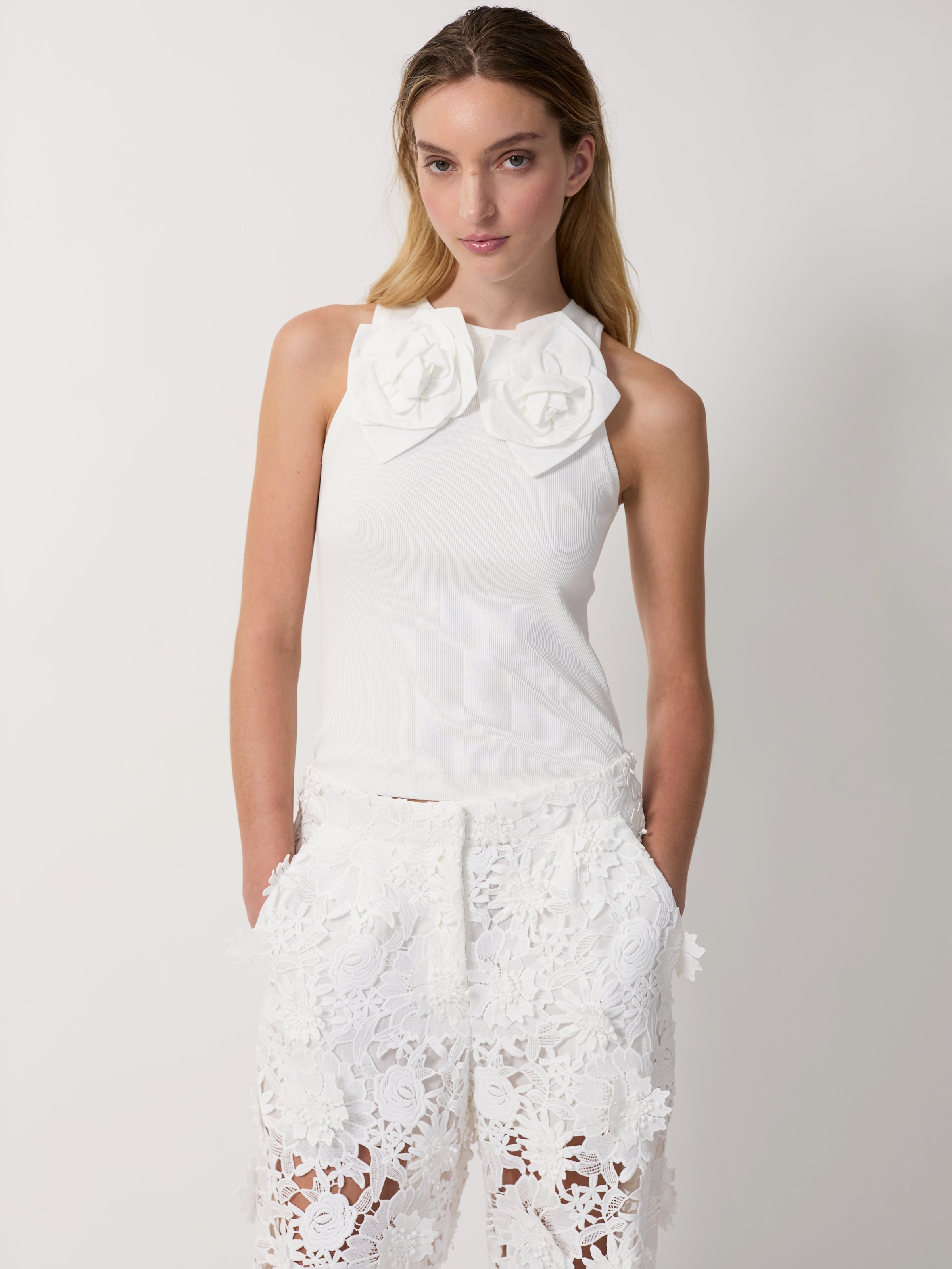 The Camille flower tank in white