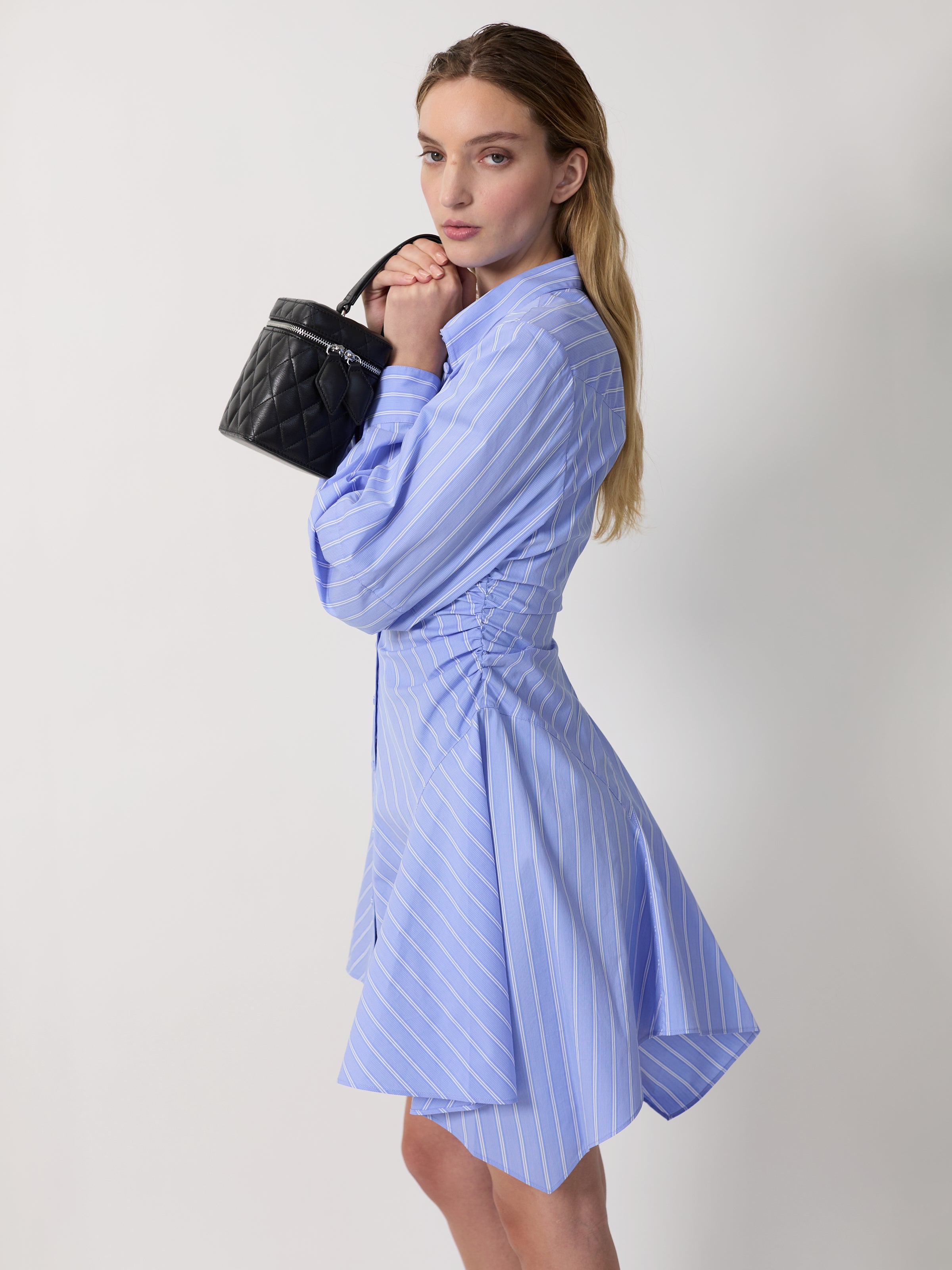 The Deena dress in sky blue stripe