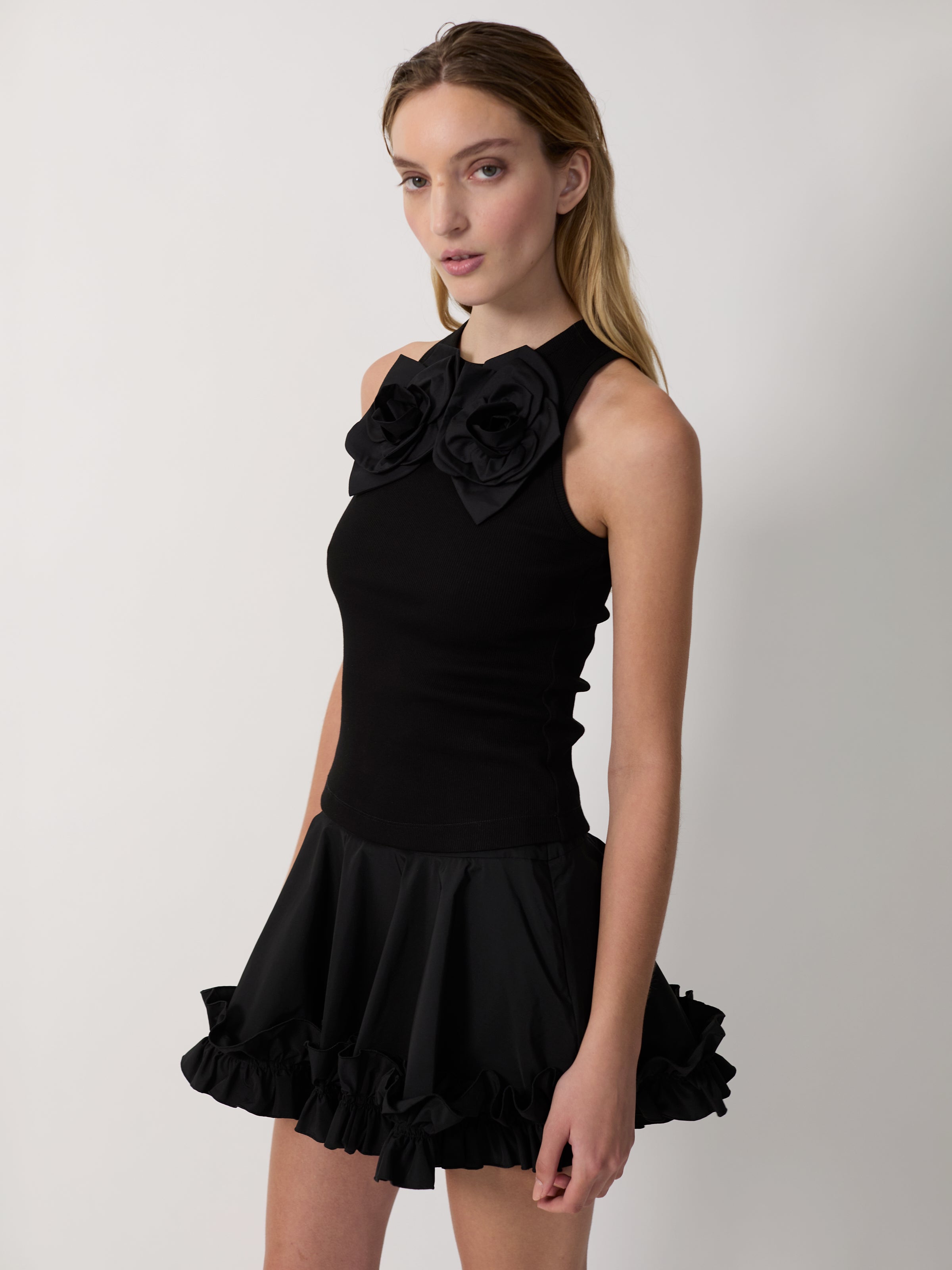 The Camille flower tank in black