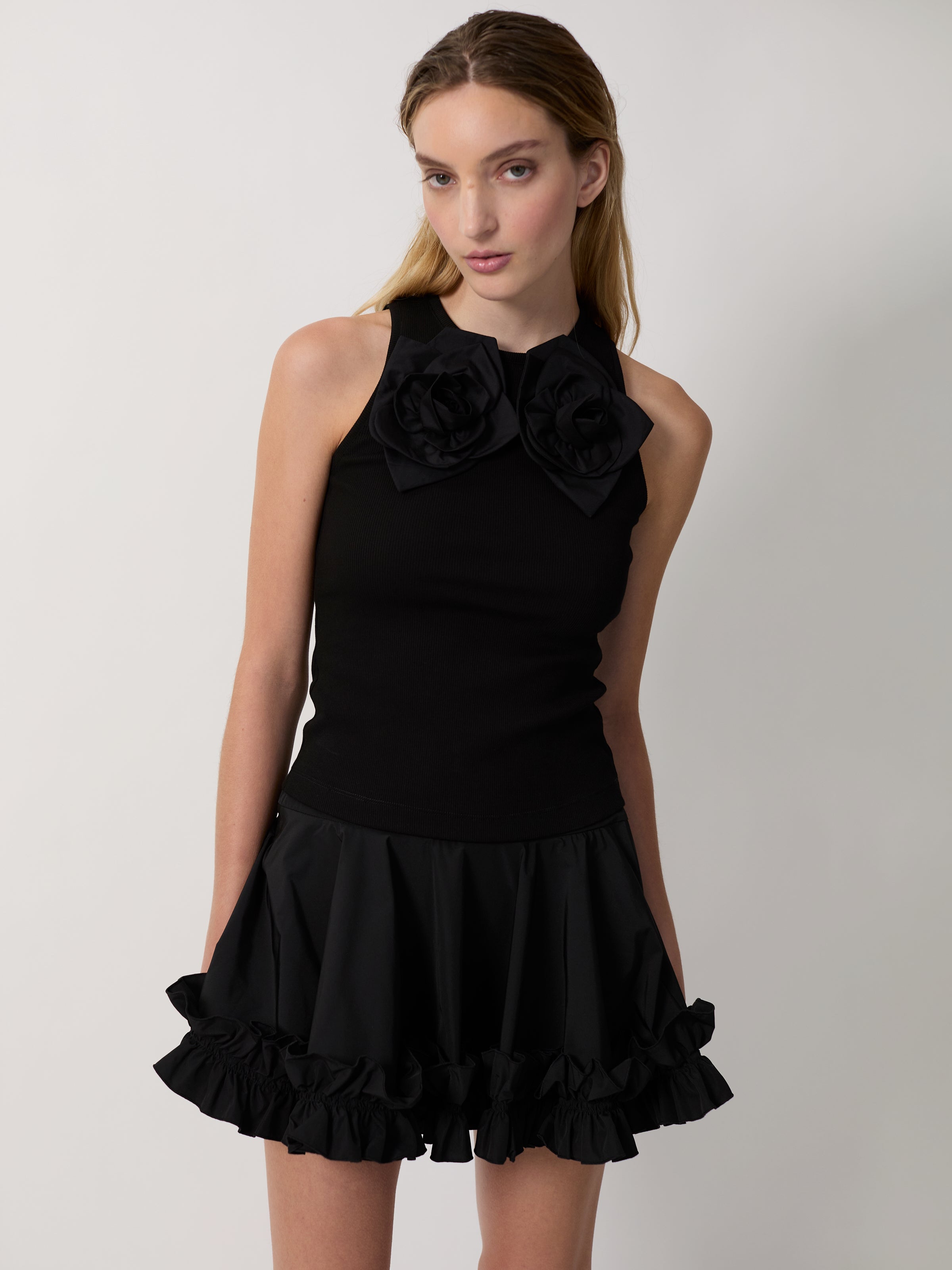 The Camille flower tank in black