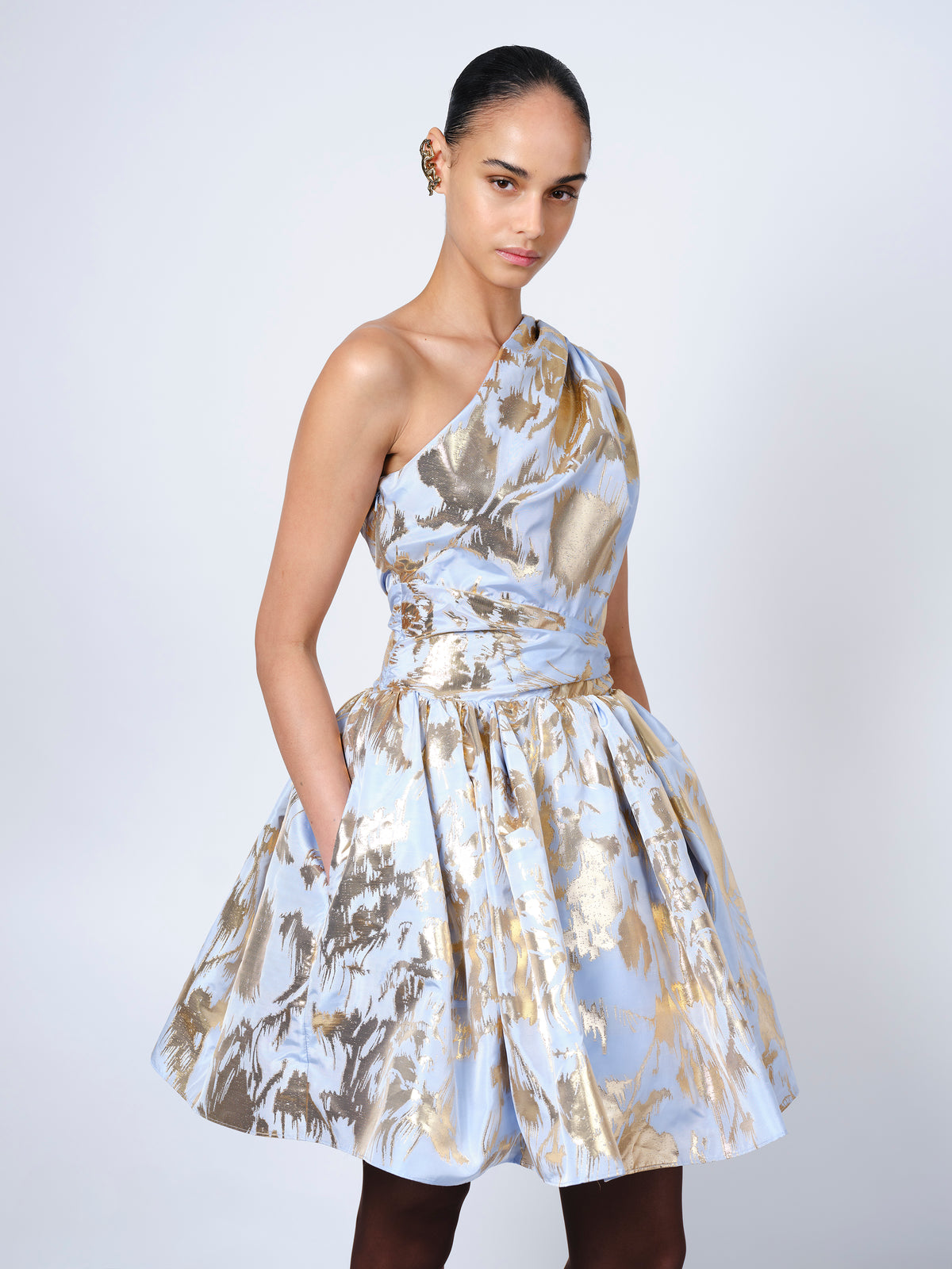 The Paula dress in cornflower and gold