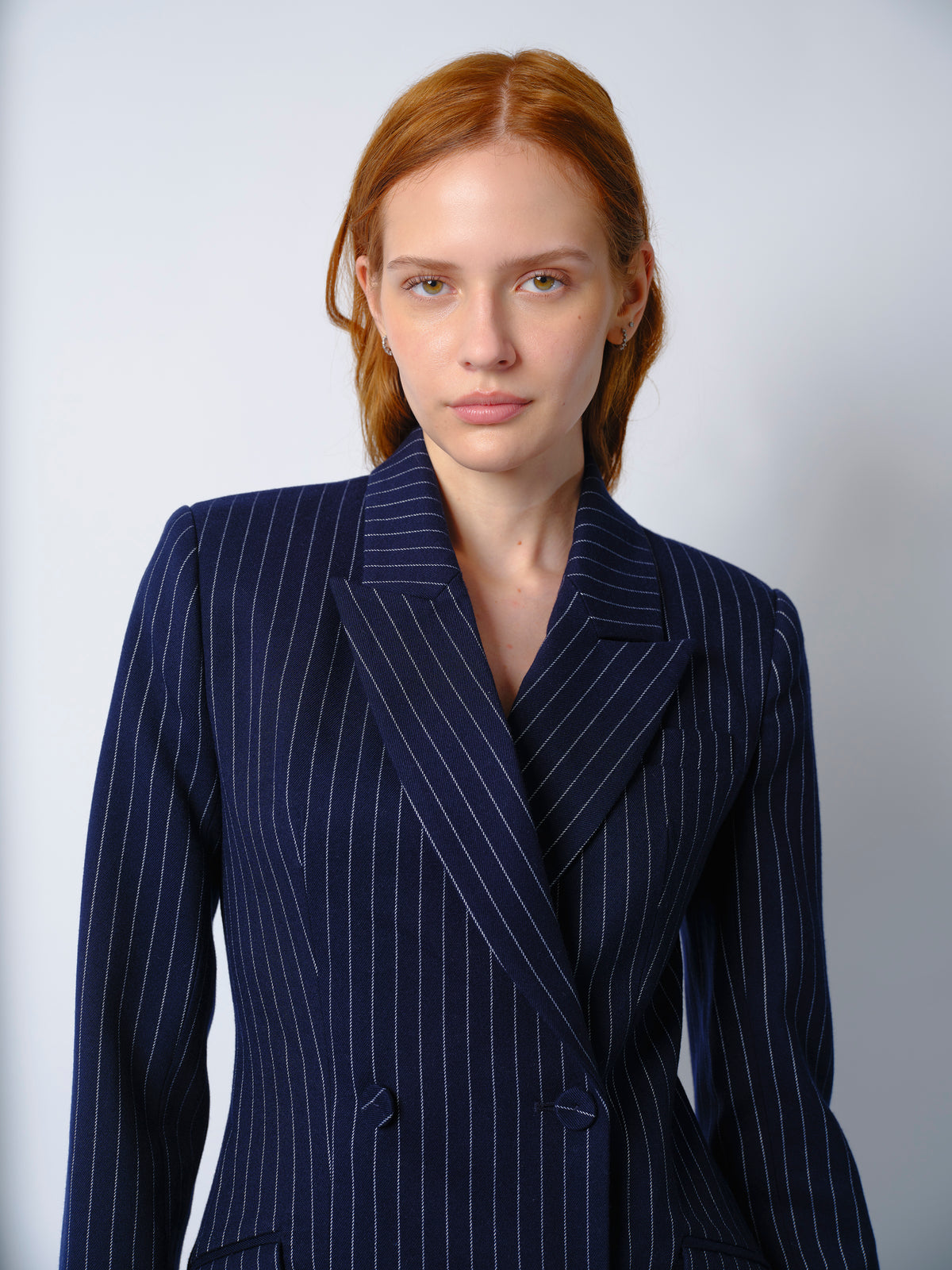 The Zoe blazer dress in navy pinstripe