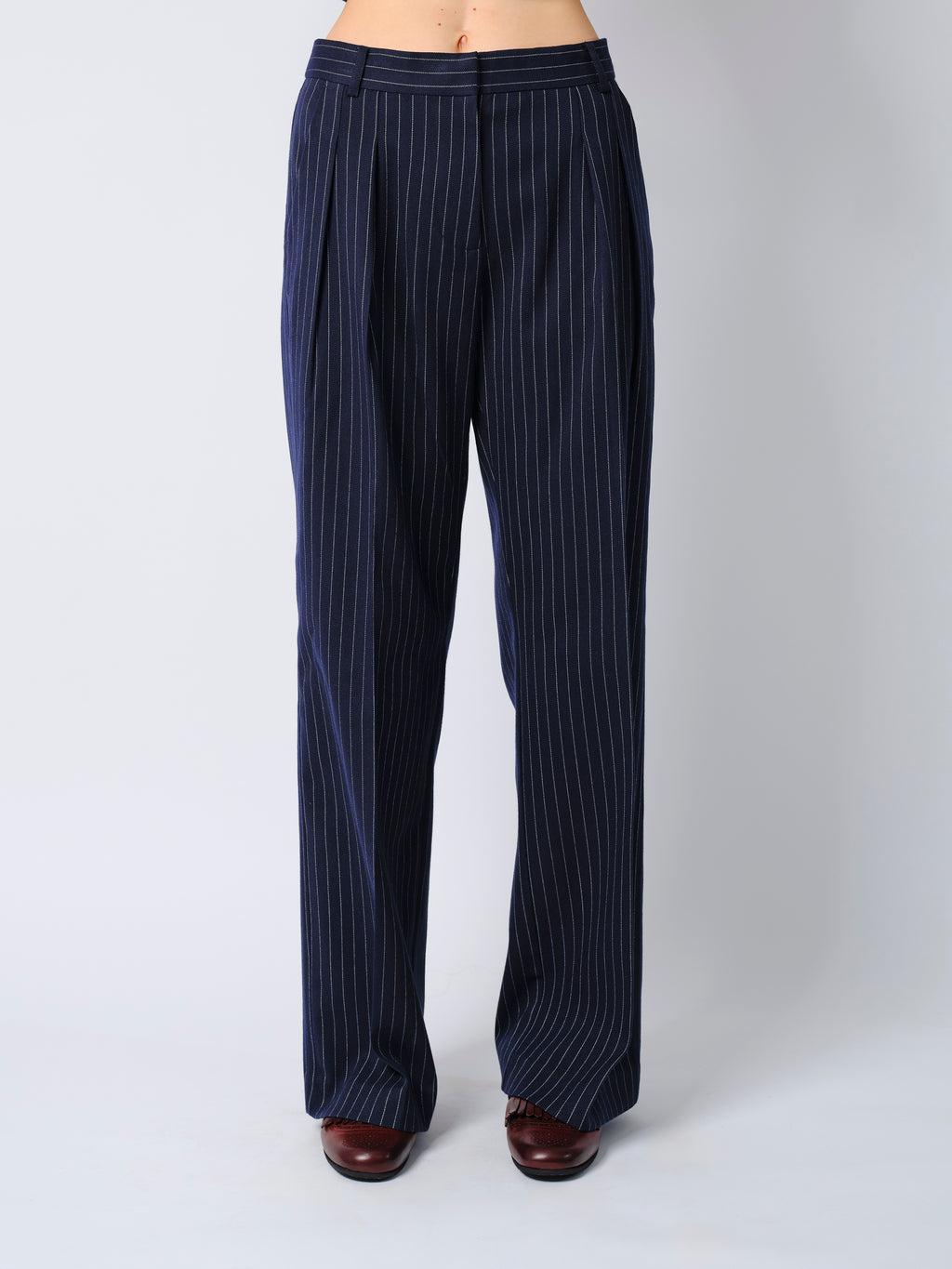 The Rune trousers in navy pinstripe