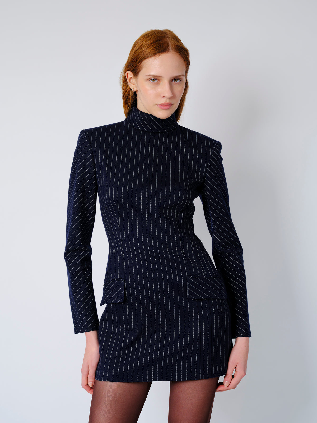 The Toni dress in navy pinstripe