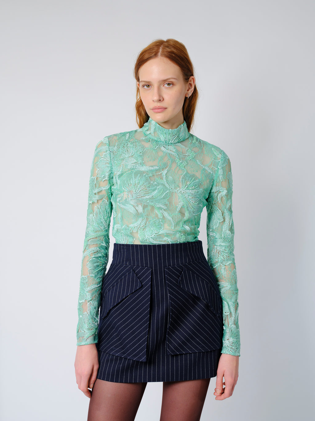 The Freja top in beaded mint lace