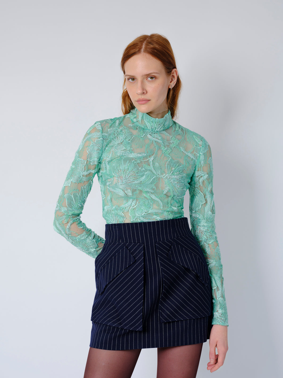 The Freja top in beaded mint lace