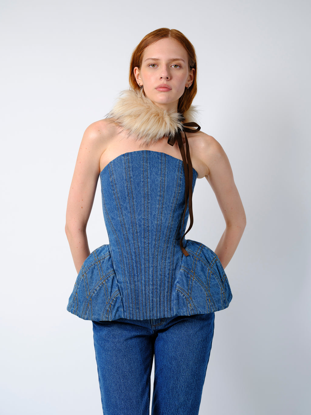The Emmi corset top in blue denim (coming soon)