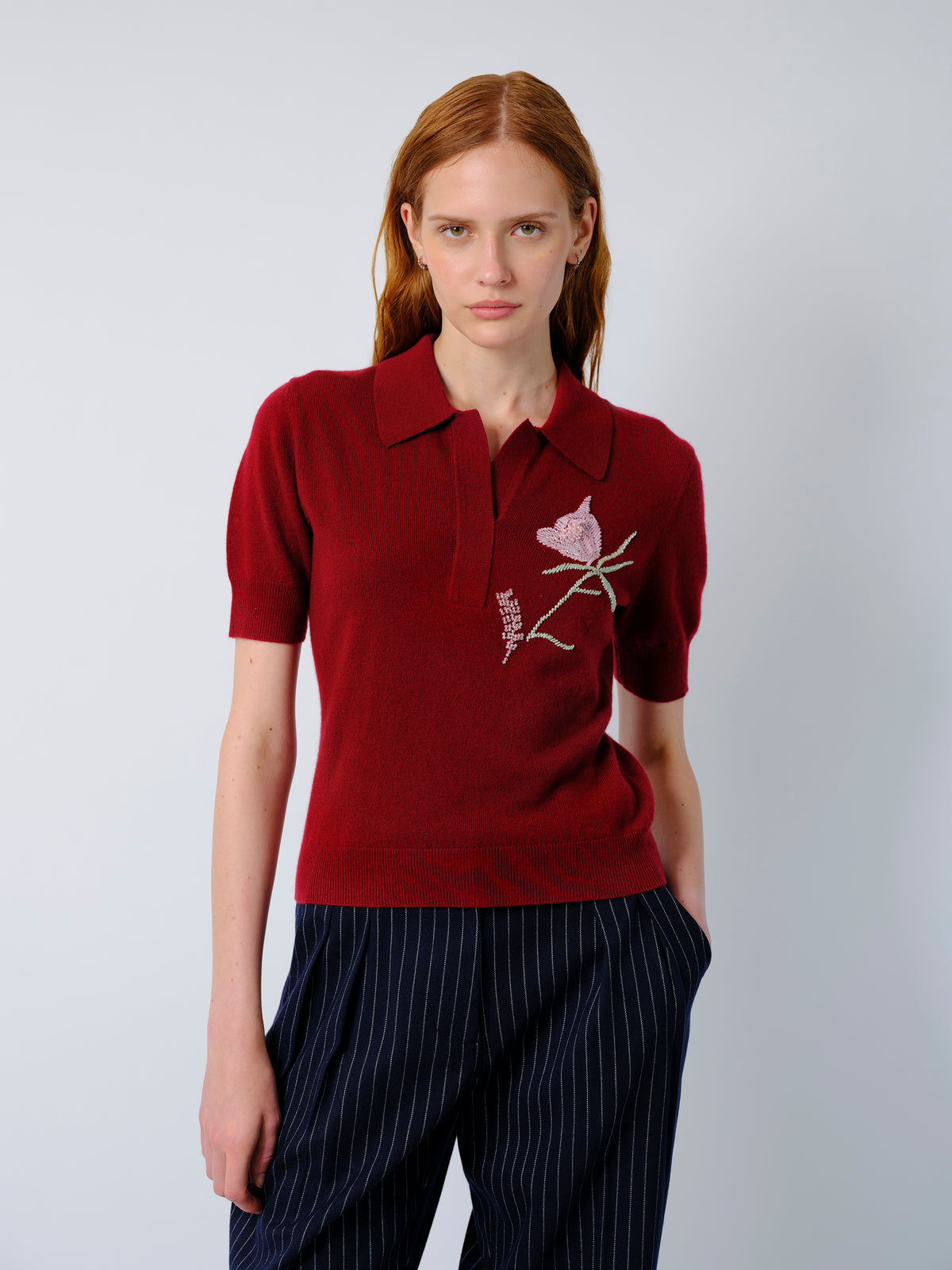 The Ailey polo in burgundy cashmere wool