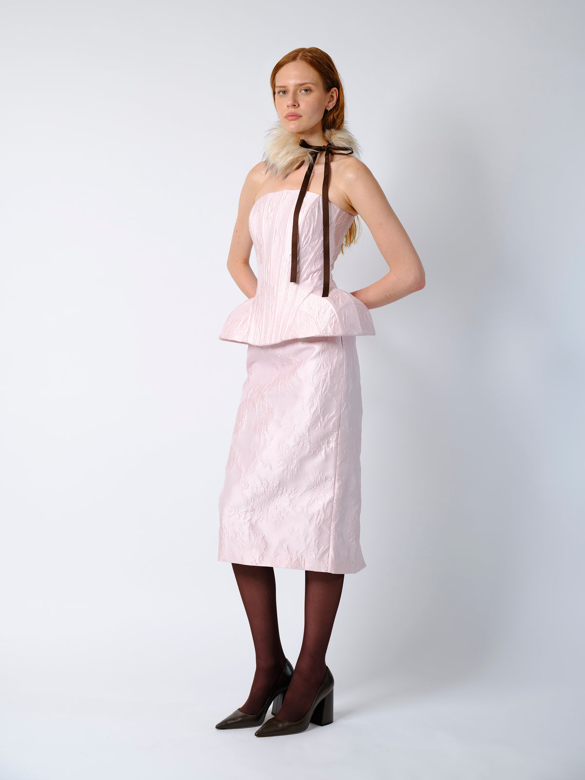 The Emmi corset top in pale pink brocade