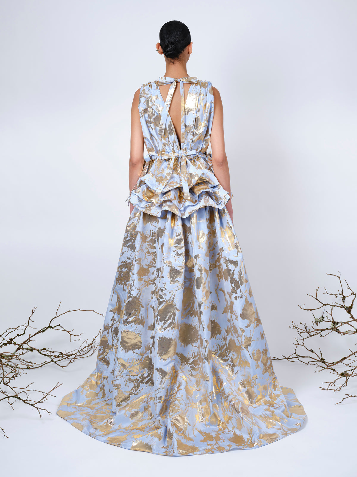 The Alexandrina gown in cornflower and gold
