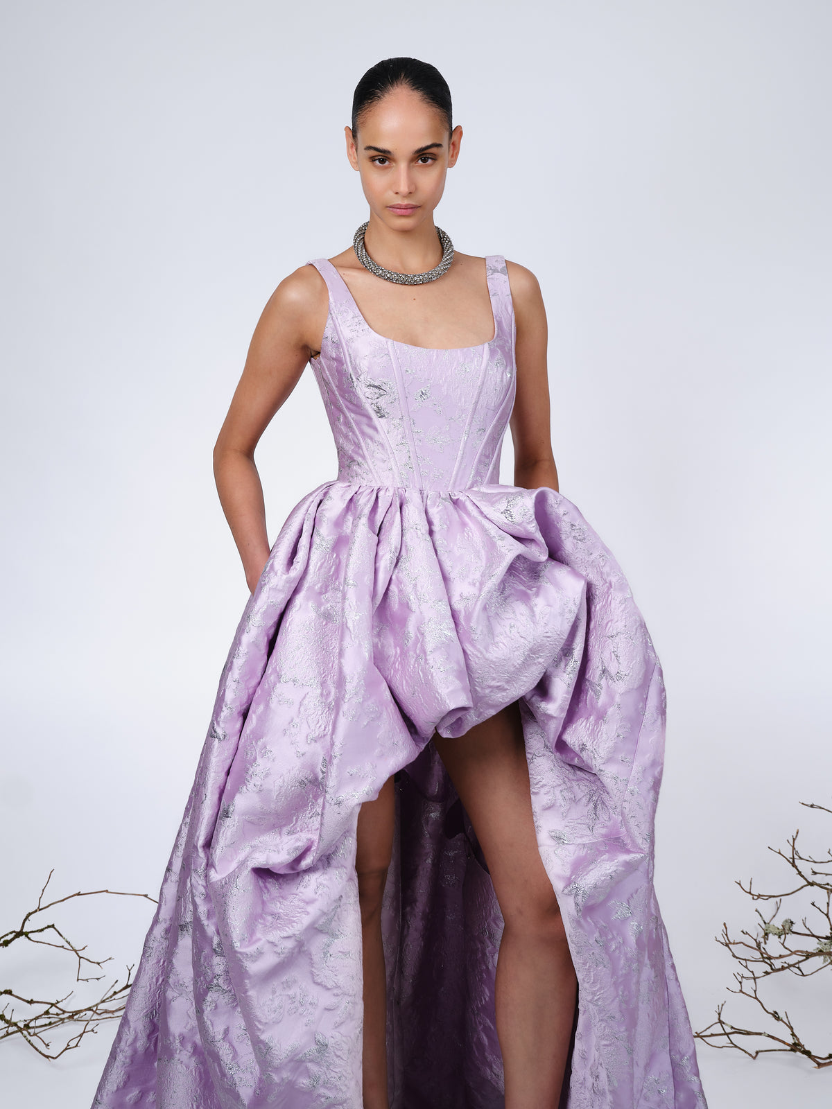 The Ariella ball gown in pink and silver
