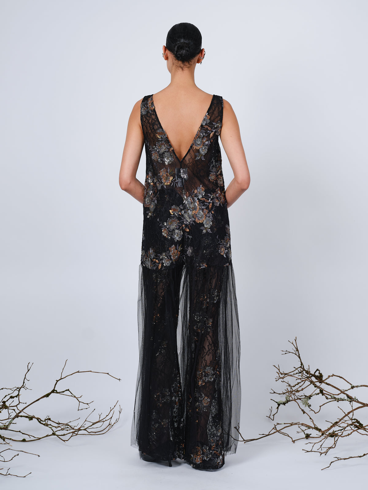 The Anastasia dress in reflective embroidered lace
