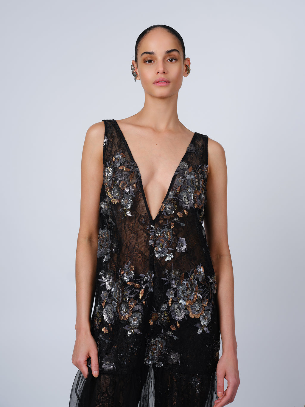 The Anastasia dress in reflective embroidered lace