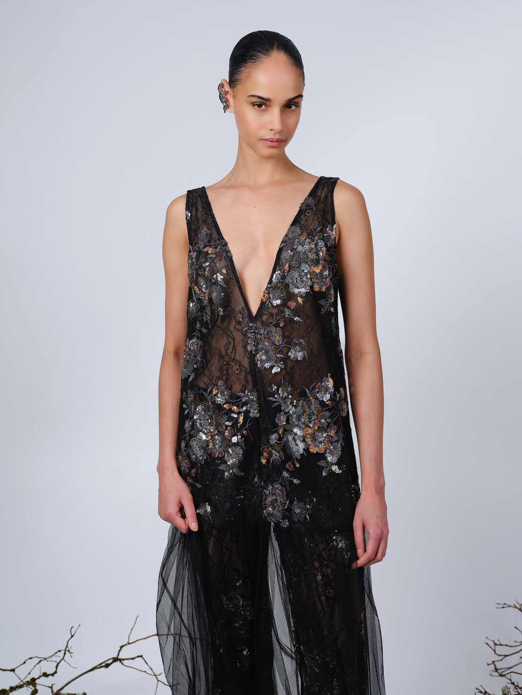 The Anastasia dress in reflective embroidered lace