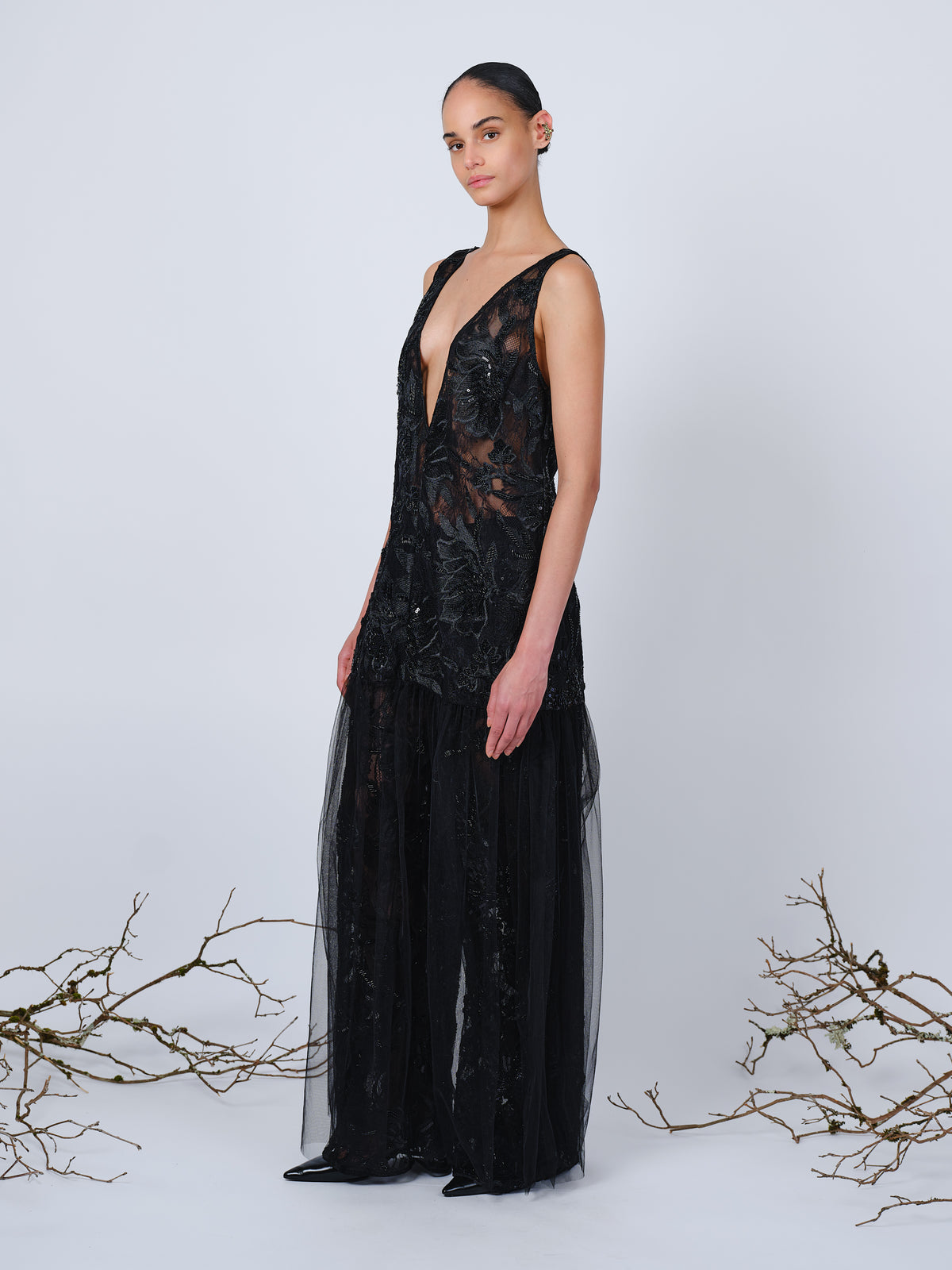 The Anastasia dress in black beaded lace