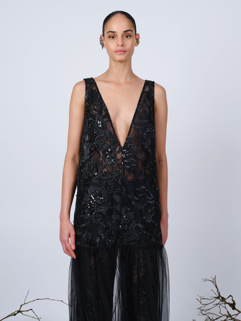 The Anastasia dress in black beaded lace