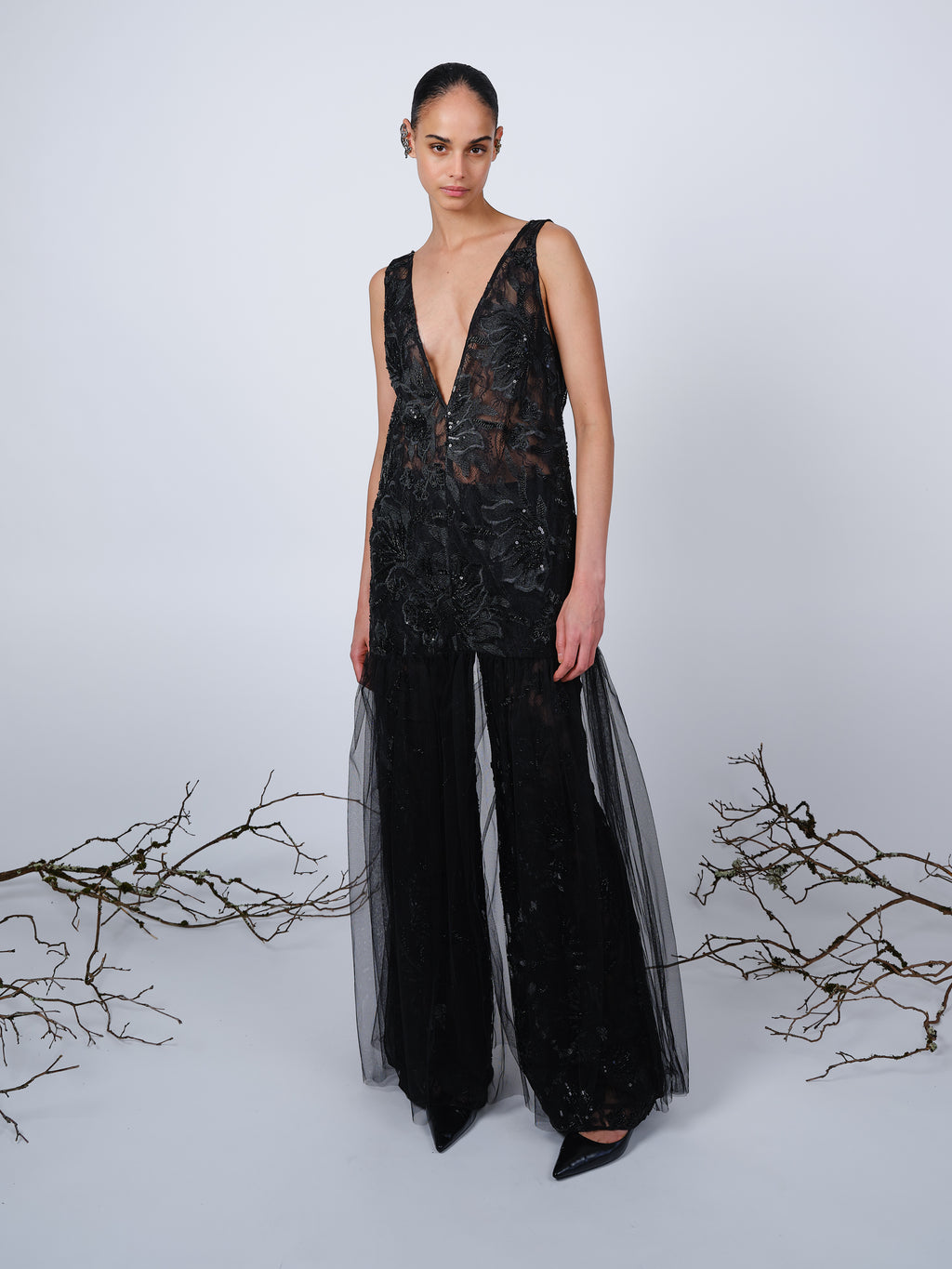 The Anastasia dress in black beaded lace