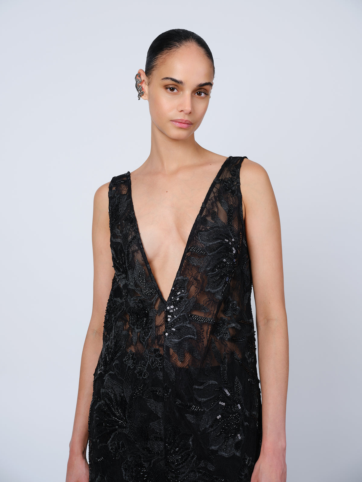 The Anastasia dress in black beaded lace