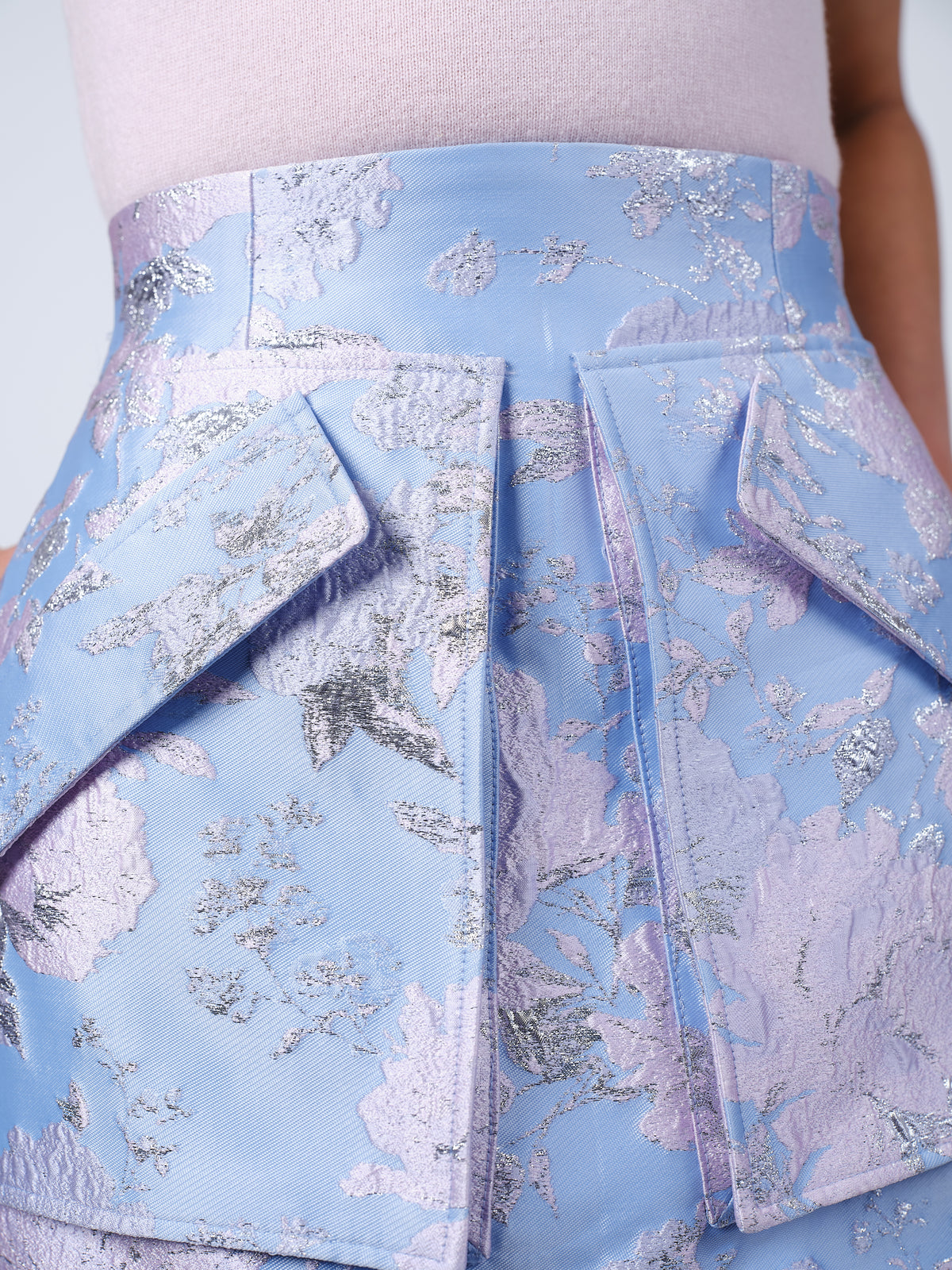 The Cherry skirt in blue/pink/silver jacquard