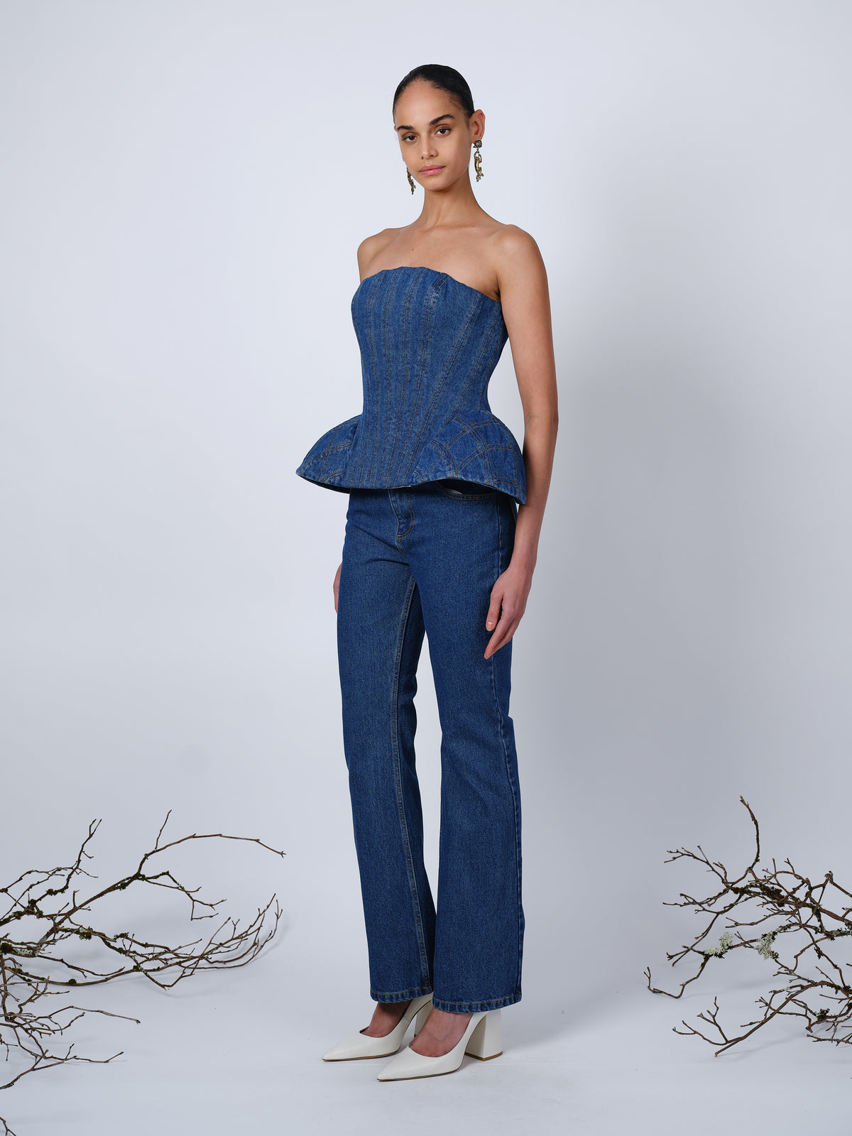The Emmi corset top in blue denim
