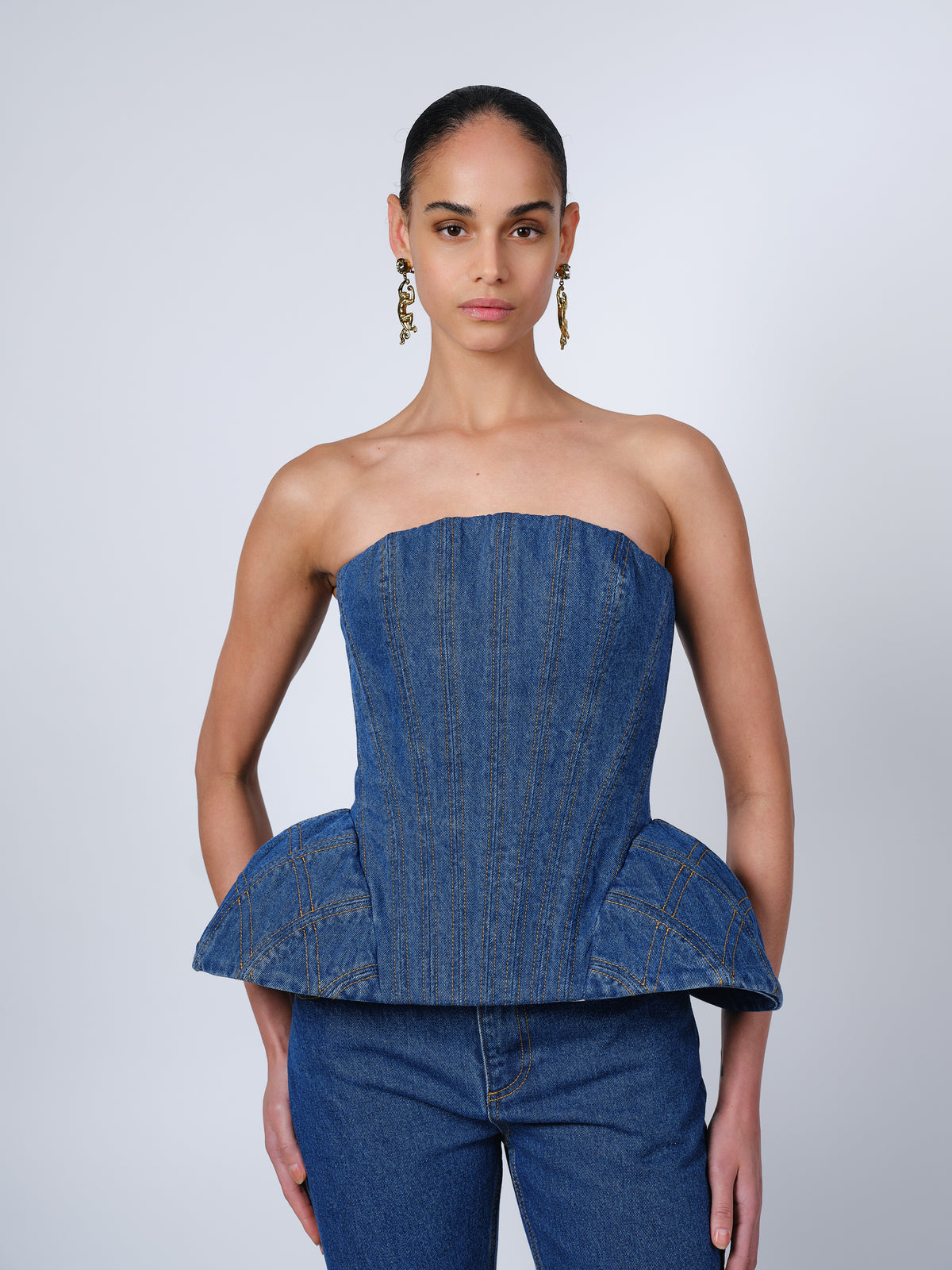 The Emmi corset top in blue denim